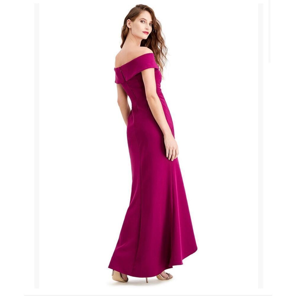 Adrianna Papell Size 6 Off Shoulder Trumpet Formal Gown Fuchsia Purple Pink NWT - Picture 2 of 16